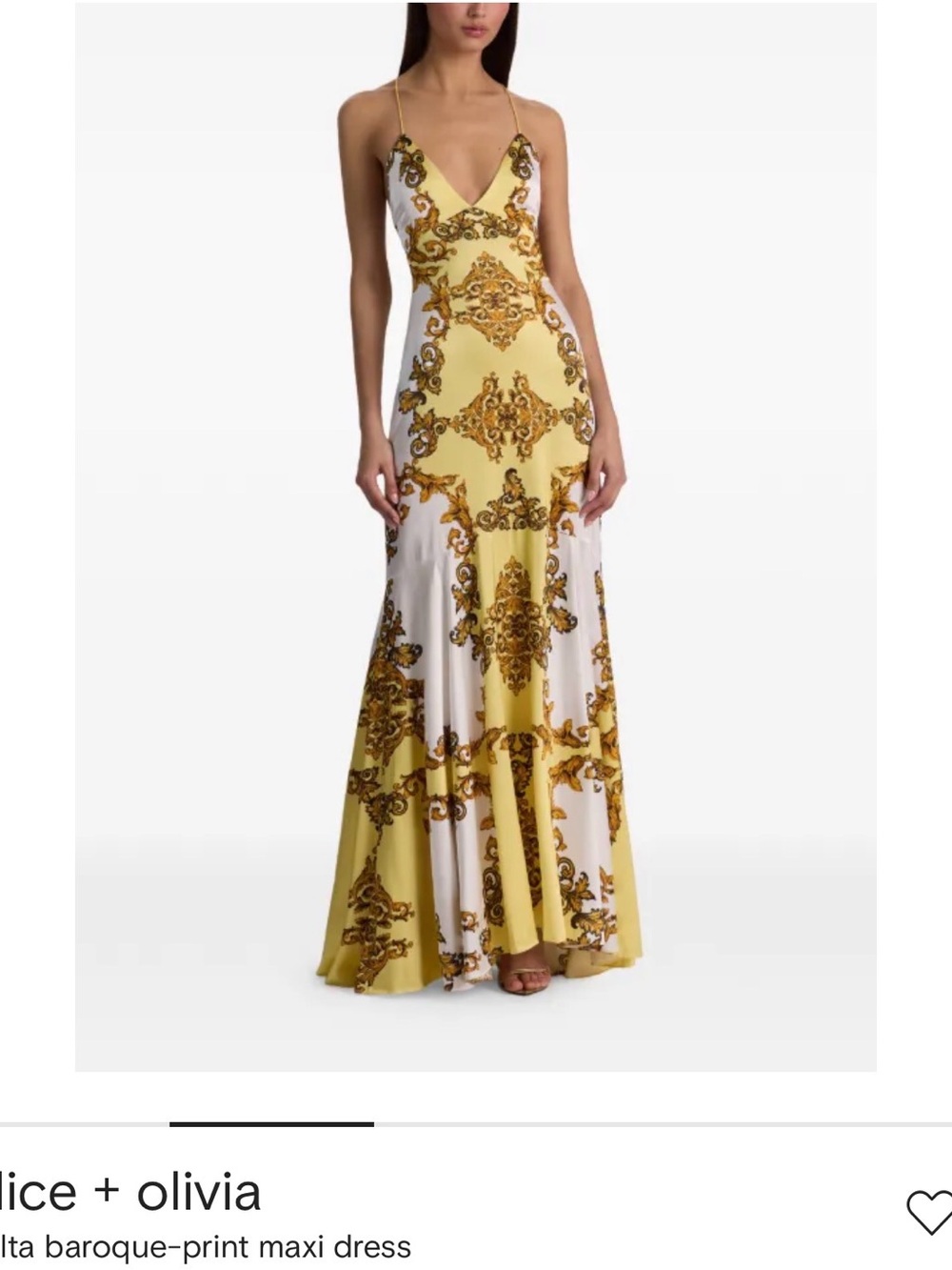 Alice + Olivia Yellow and Cream Baroque-Print Spaghetti-Strap Maxi Dress